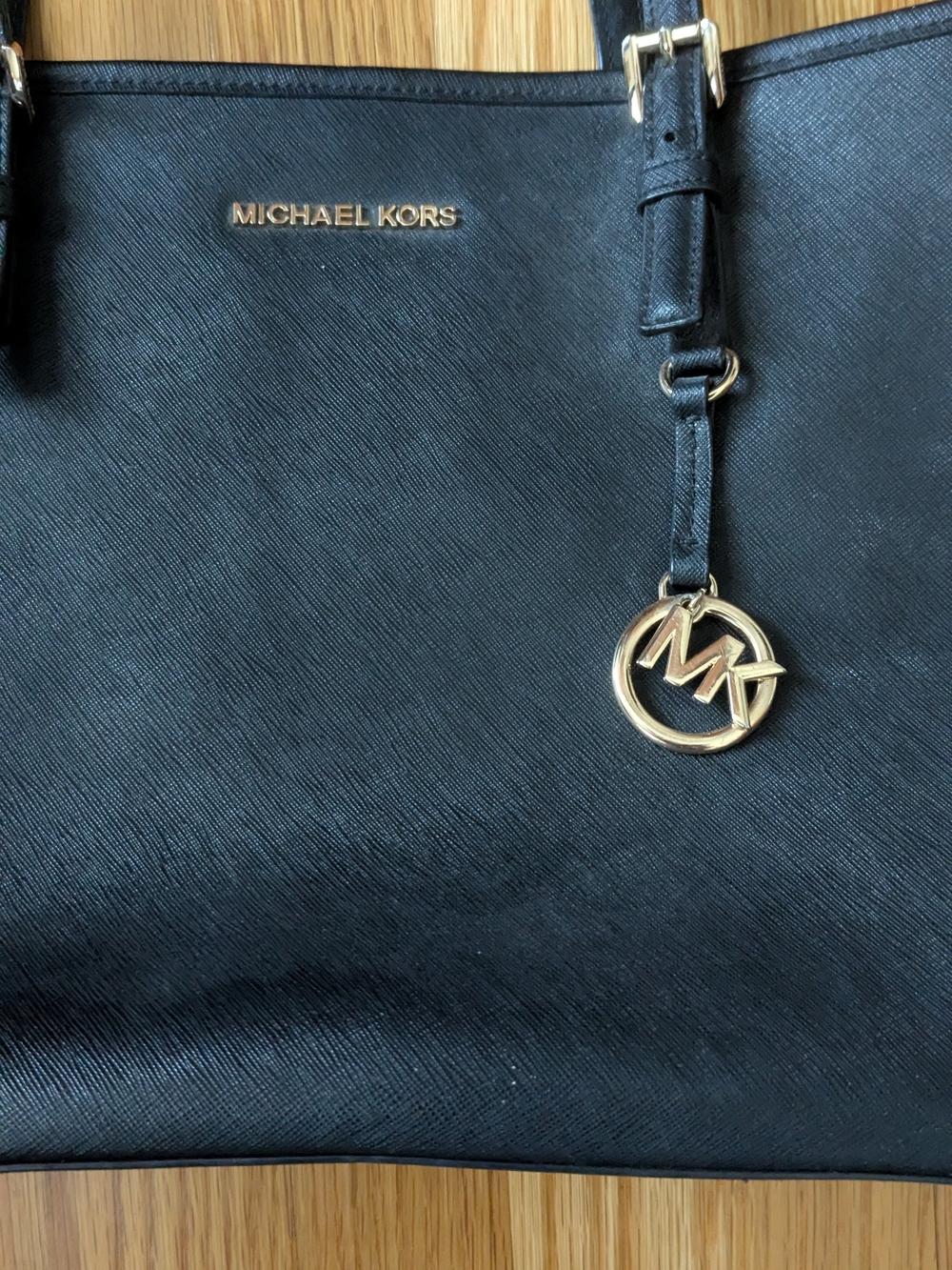 Michael Kors Black Leather Saffiano Tote with Gold Accent - Picture 2 of 4